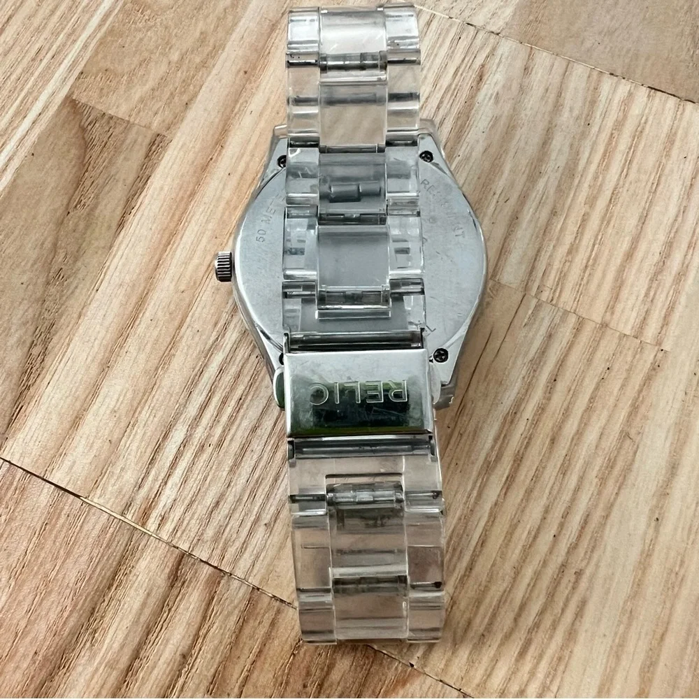 Relic ladies silver tone clear links fashion watch NEW BATTERY
